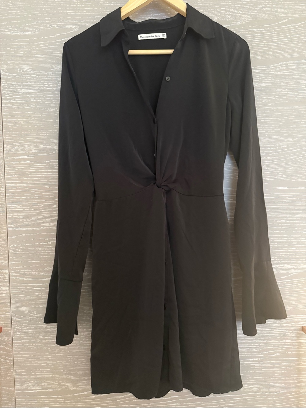 Abercrombie Black Long-Sleeve Twist-Knot Shirt Dress